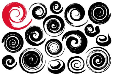Suluboya ile boyanmış tuhaf spiral semboller.