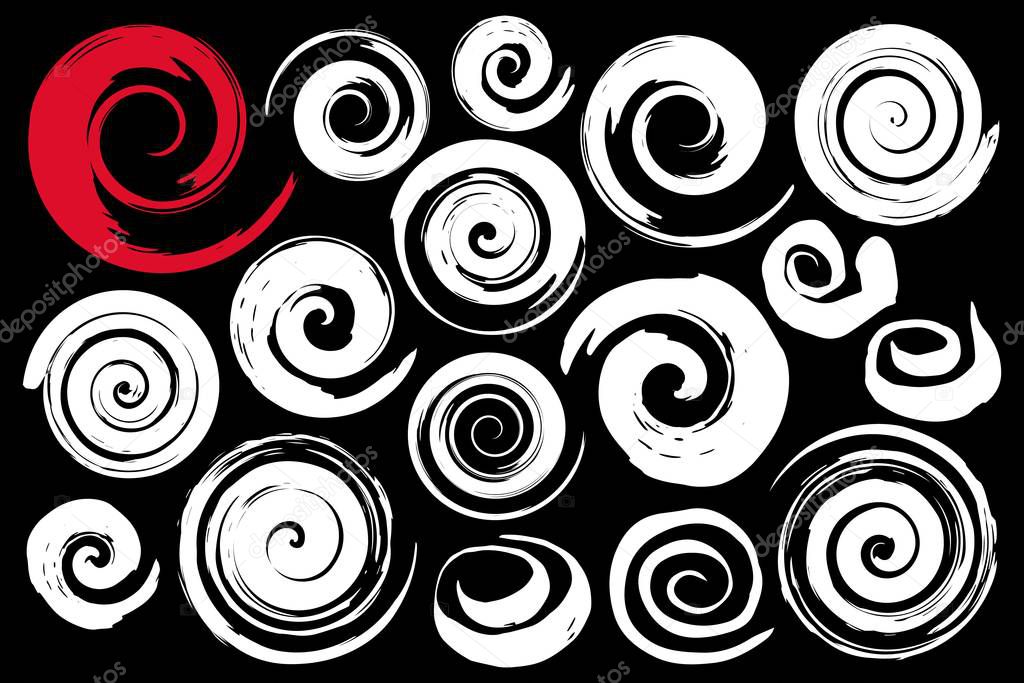Whimsical spiral symbols set hand painted