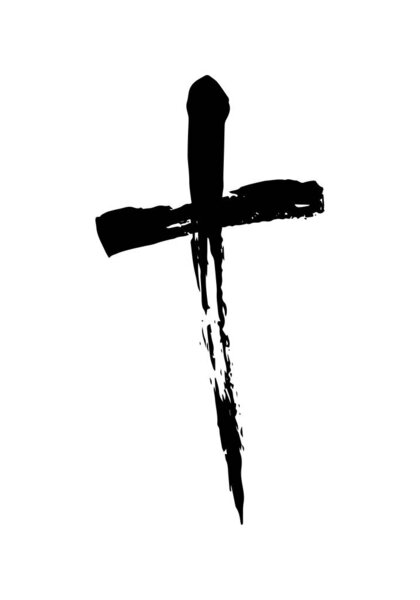 Hand drawn christian cross symbol hand painted with black ink