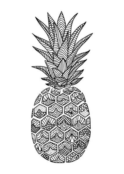 Garabato de piña, dibujado a mano con pluma de pincel — Archivo Imágenes Vectoriales