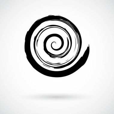 Mürekkep fırçasıyla boyanmış spiral girdap sembolü el.