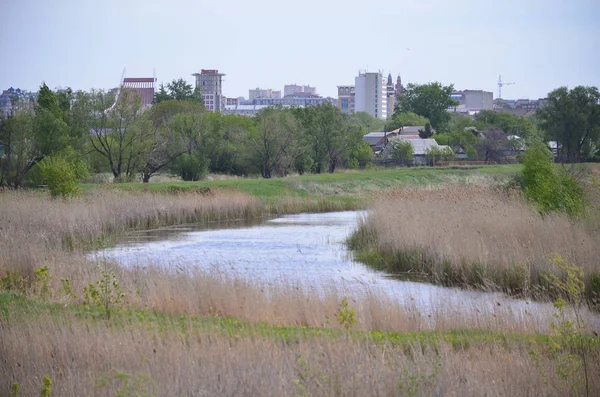 Uitzicht op de stad Omsk vanaf de haven van Park Bird — Stockfoto