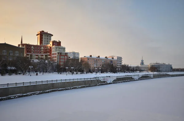 Omsk Russia December 2019 View Embankment River Named Academician Albert — Stock Photo, Image