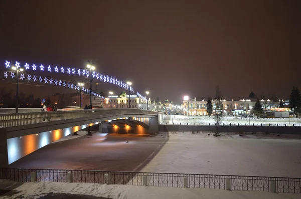 Omsk Russia Jaunary 2020 View Night Lights Lenin Street — Stock Photo, Image