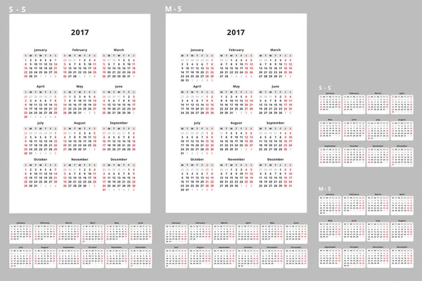 Modelo de ano de calendário 2017 — Vetor de Stock