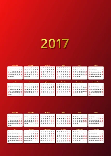 Modelo de ano de calendário 2017 —  Vetores de Stock
