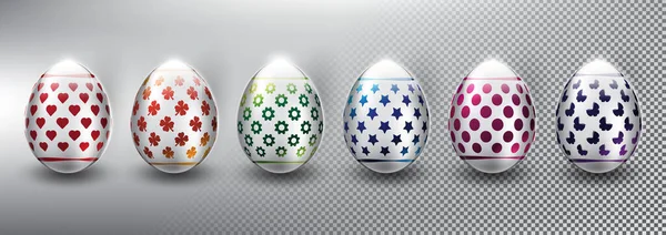 Set Ouă Paște Vectoriale Decoratiuni Paste Izolat Lumină Transparentă Umbră — Vector de stoc