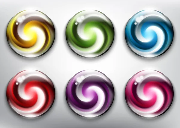 Abstract Vector Glossy Web Buttons Set Colorful Web Buttons Swirl — Stock Vector