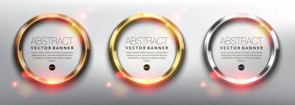 Juego Banners Círculo Vectorial Abstracto Anillos Oro Bronce Plata Aislado Gráficos vectoriales