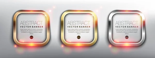 Juego Banners Cuadrados Vectoriales Abstractos Marcos Oro Bronce Plata Marcos Vector de stock