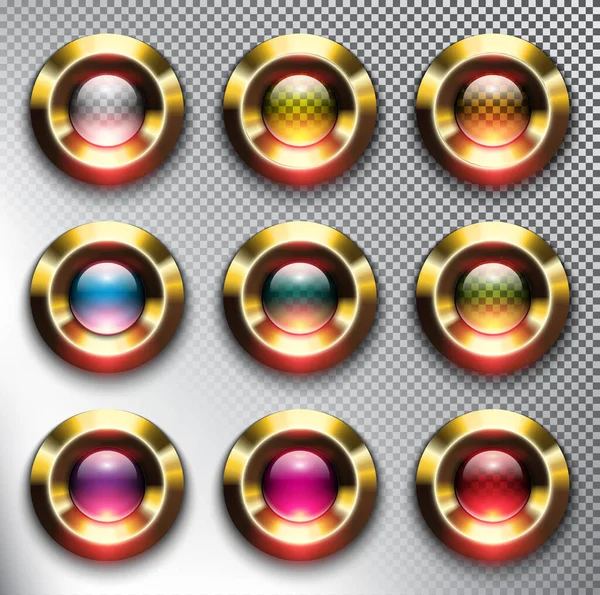 Abstract Metallic Web Buttons Set Van Ronde Glazen Web Iconen — Stockvector