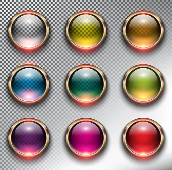 Abstract Metallic Web Buttons Set Van Ronde Glazen Web Iconen — Stockvector