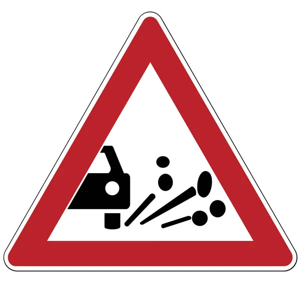 Warning sign. Emission of gravel. — Stock Photo, Image