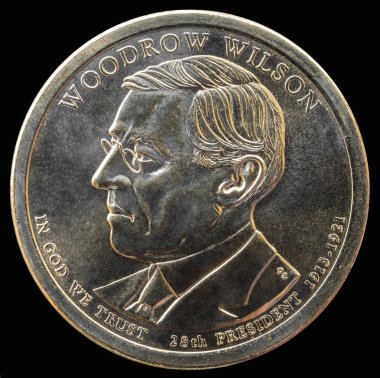 1 dollar coin. 28th President of the United States of America clipart