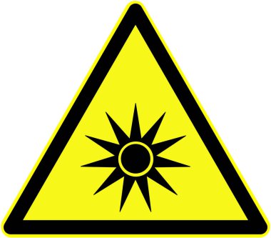 Uyarı işareti. Optik radyasyon. Beyaz arkaplanda izole