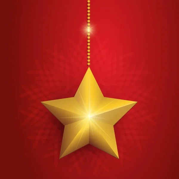 Red Kerstkaart met gouden ster — Stockvector