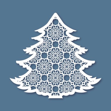 Christmas tree with geometric pattern. Laser Cutting template clipart
