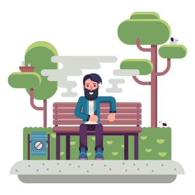 Vape bulut e-sigara ile yapma sakallı bir adam vektör sanat 