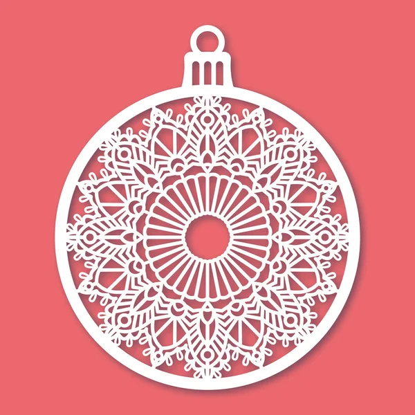 Boule de Noël avec flocon de neige. Modèle de découpe laser — Image vectorielle