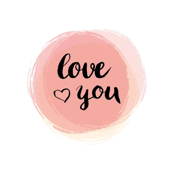 Hand lettering love you. Grunge circles with splashes on white b — Stock Vector