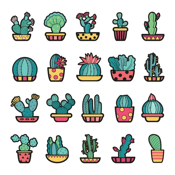 Set mode patch badges met schattige vetplanten en cactus in p — Stockvector