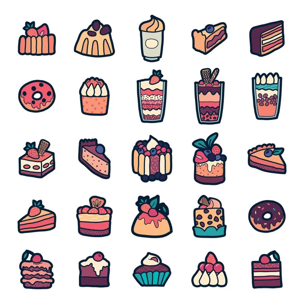 Conjunto de emblemas de patch de moda com doces bonitos sorvete, pudim —  Vetores de Stock