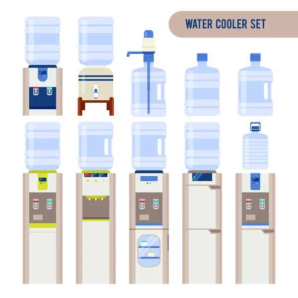 Set with water coolers and bottles — Stock Vector