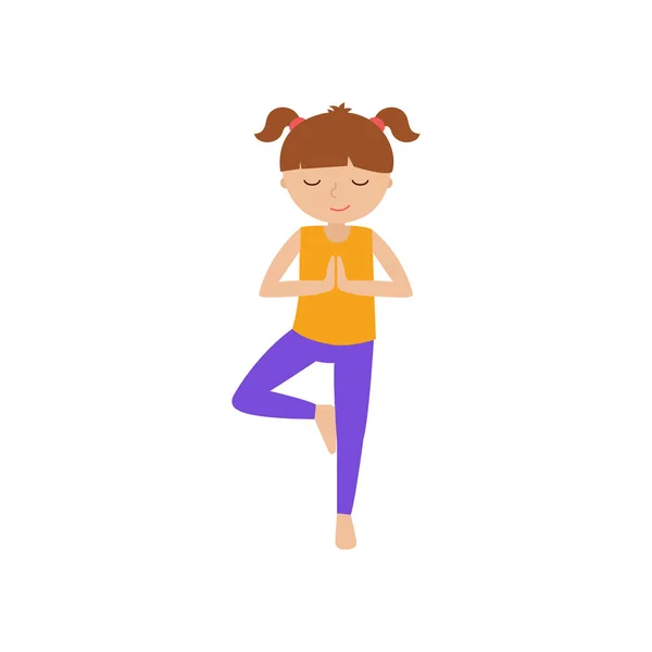 Chicas y chicos haciendo yoga. Lindo conjunto de niños yoga . — Vector de stock