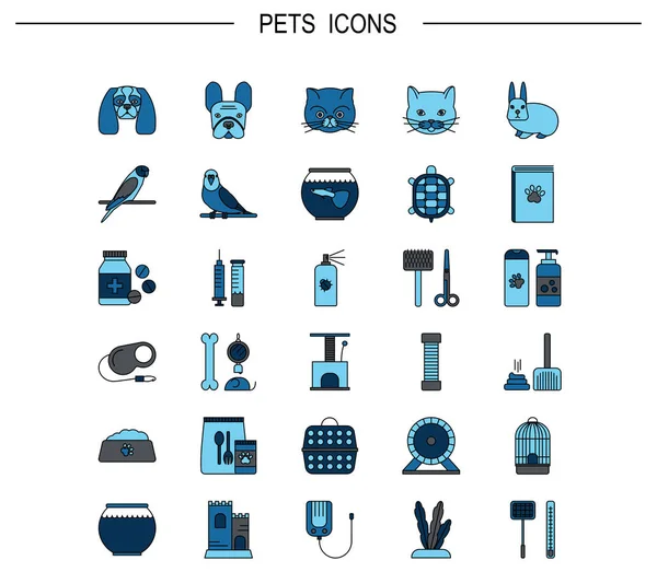 Iconos de línea plana vectorial con símbolos de tienda de mascotas . — Archivo Imágenes Vectoriales