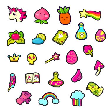 Moda yama rozetleri ile şirin öğeleri kümesi