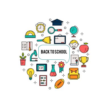 Sembolleri okul öğeleri simge gösteren resim.