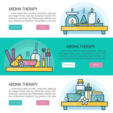 Aromaterapi elemanları ile vektör yatay kompozisyon.