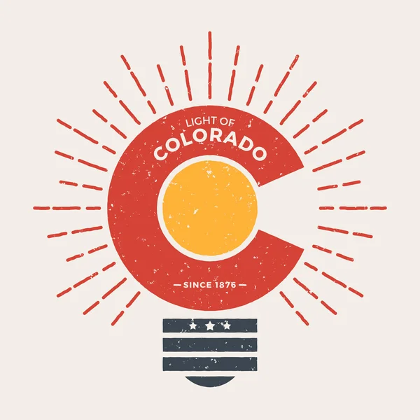 Colorado t-shirt graphic design with styled light bulb. Tee shirt print, typography, label, badge, emblem. — Stock Vector