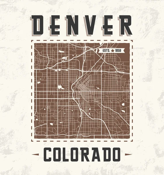 Colorado vintage t-shirt graphic design with denver city map. — Stock Vector