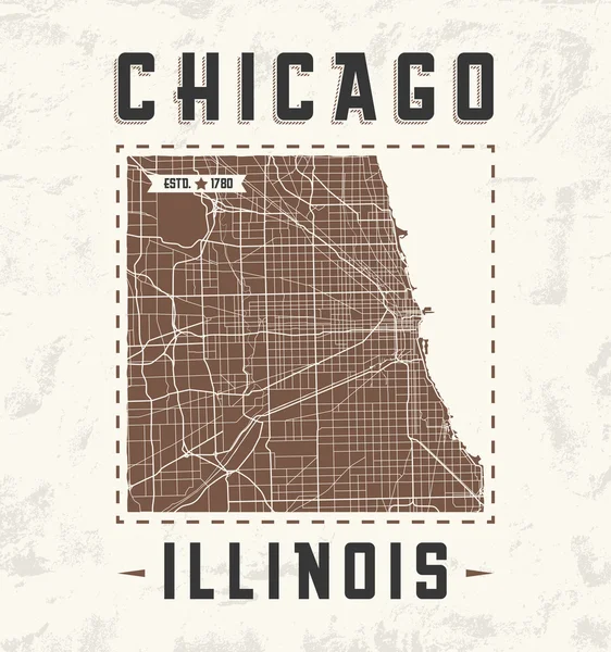 Chicago Vintage T-Shirt Grafikdesign mit Stadtplan. — Stockvektor