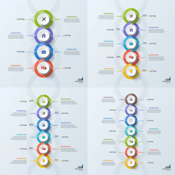 Набір таймлайн бізнес-інфографічних шаблонів з 4-7 кроками, процесами, частинами, параметрами . — стоковий вектор