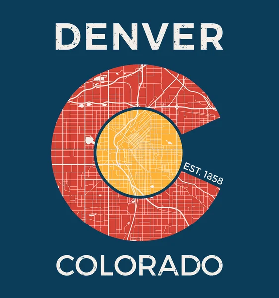 Colorado t-shirt graphic design with denver city map. — Stock Vector