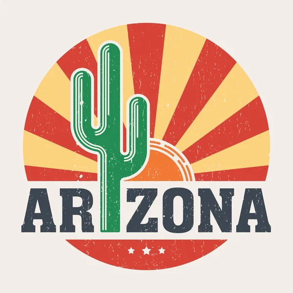Arizona t-shirt design, print, typography, label with styled saguaro cactus and sun. — Stock Vector
