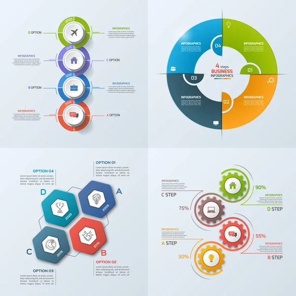 Set van 4 business infographic sjabloon met 4 stappen — Stockvector