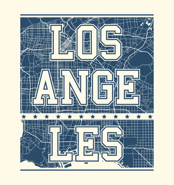 Los angeles tee print mit den Straßen der Stadt. T-Shirt Design, Grafik, Stempel, Etikett, Typografie. — Stockvektor