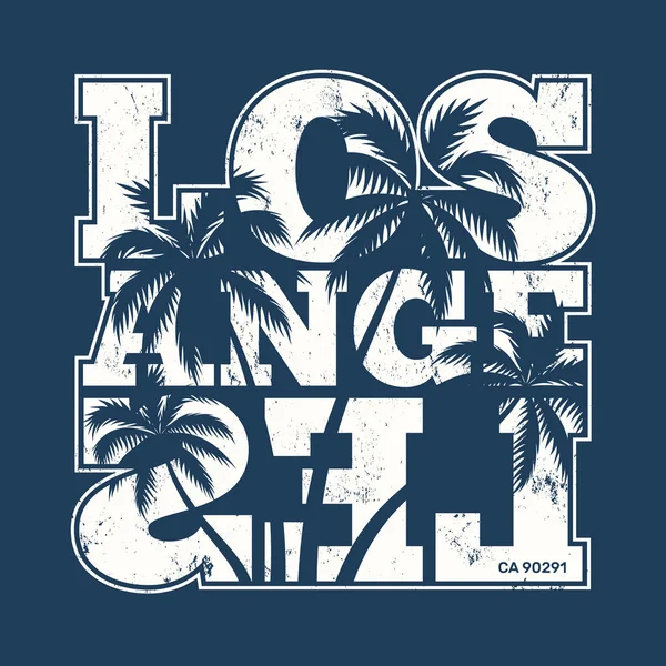 Los Angeles tee wydruku z palmami. T-shirt design, grafika, pieczęć, etykiety, typografia. — Wektor stockowy