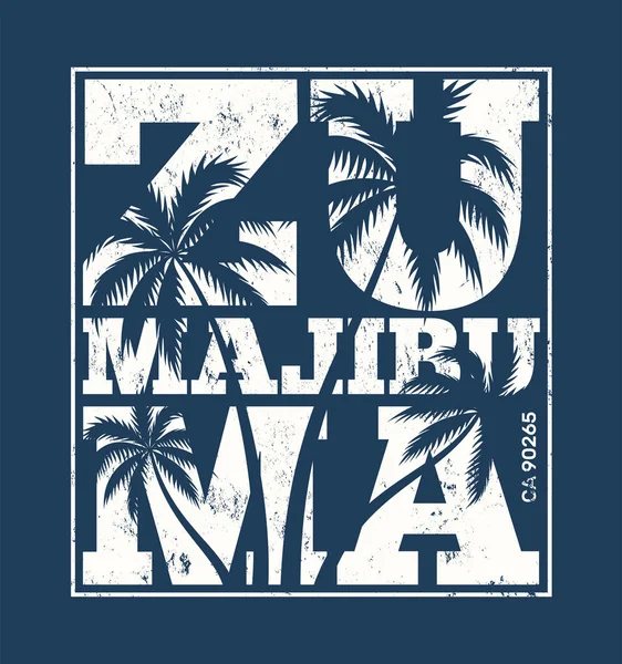 Malibu tee tisku s palmami. — Stockový vektor