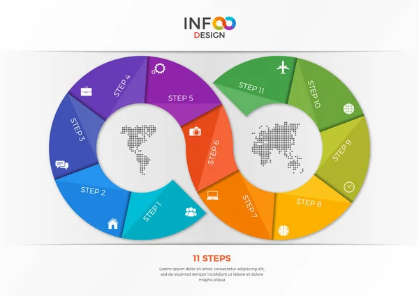 Modelo infográfico na forma do sinal de infinito 11 passos —  Vetores de Stock