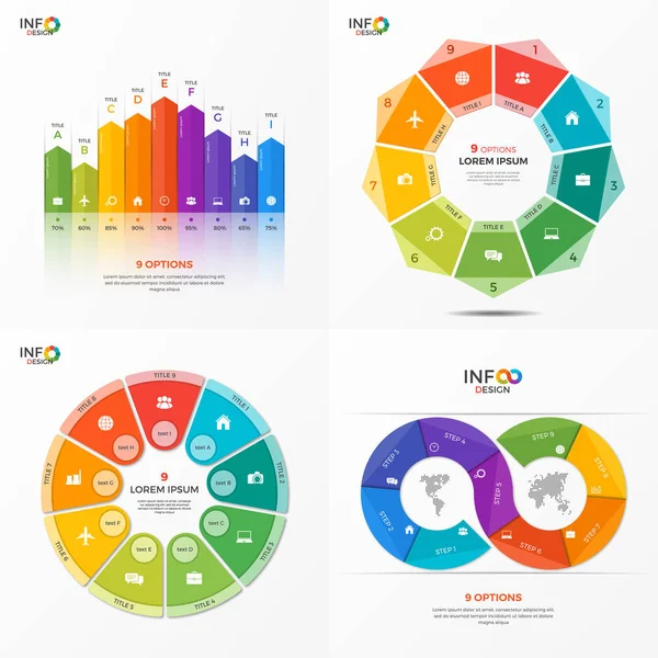 Sada vektorový infographic 9 možnosti šablon — Stockový vektor