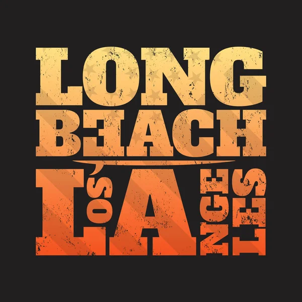 Stampa tee Long Beach con tavola da surf . — Vettoriale Stock