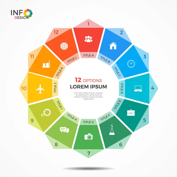 Modèle d'infographie avec 12 options diagramme circulaire — Image vectorielle