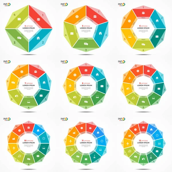 Set van 4-12 opties cirkel-grafieksjablonen infographic — Stockvector
