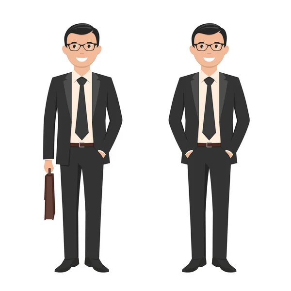 Ilustración vectorial de un joven hombre de negocios sonriente con un traje negro — Vector de stock