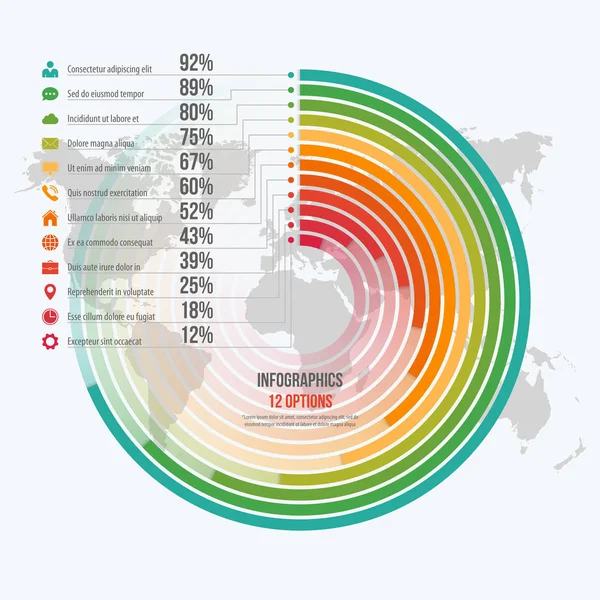 Vector sjabloon voor de informatieve infographics cirkel met 12 opties — Stockvector