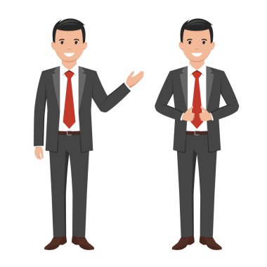 Bir genç çizgi film tarzı gülümseyen iş adamı vektör çizim